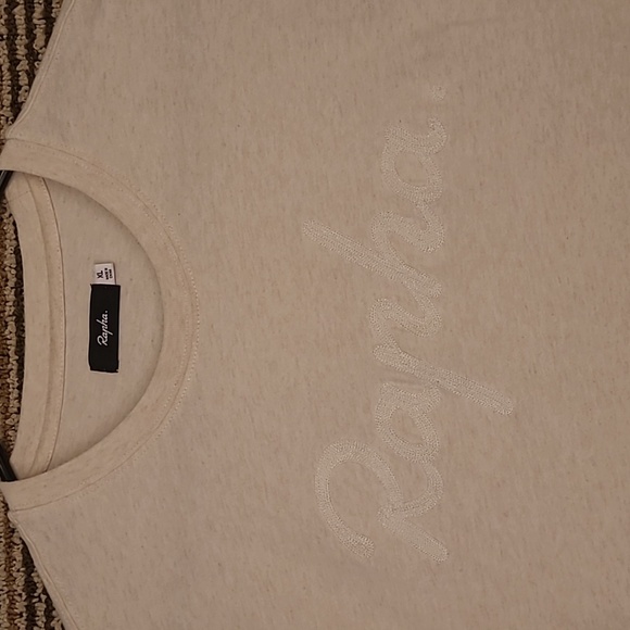 RAPHA Cycling Beige Cream Logo‎ Embroidered Cotton Mens Short Sleeve T Shirt XL - Picture 1 of 8